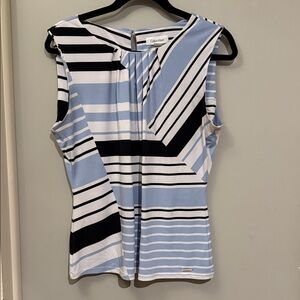 Calvin Klein Women's Blue and Black Striped Blouse